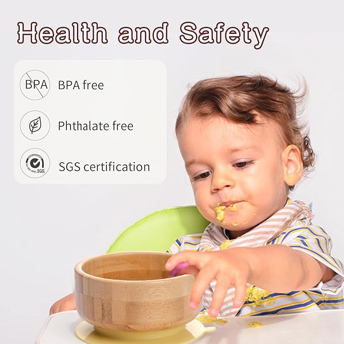 Baby Bamboo Bowls with Suction and Matching Spoon Set, Detachable Silicone - Image 2