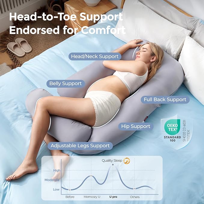 Momcozy Pregnancy Pillow with Cooling Cover, Dreamlign U Pro Maternity Pillow - Image 5
