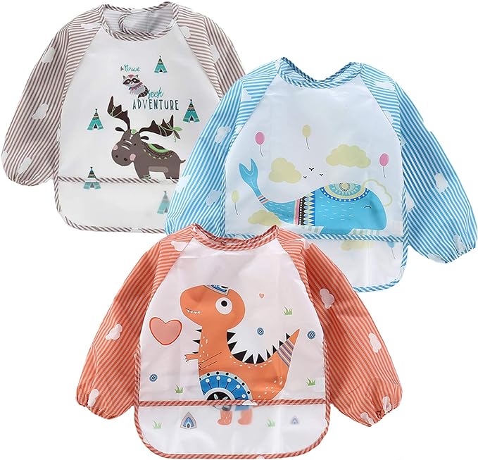 PandaEar (3 Pack Long Sleeve Bibs| Waterproof Full Sleeve Bib by PandaEar