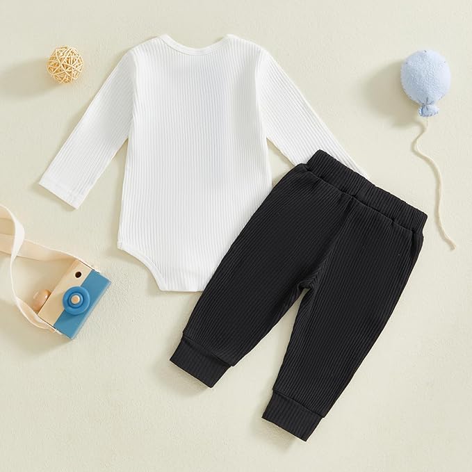 fhutpw Baby Boy Clothes 3 6 12 18 Months Ribbed Knitted Long Sleeve Romper and - Image 3