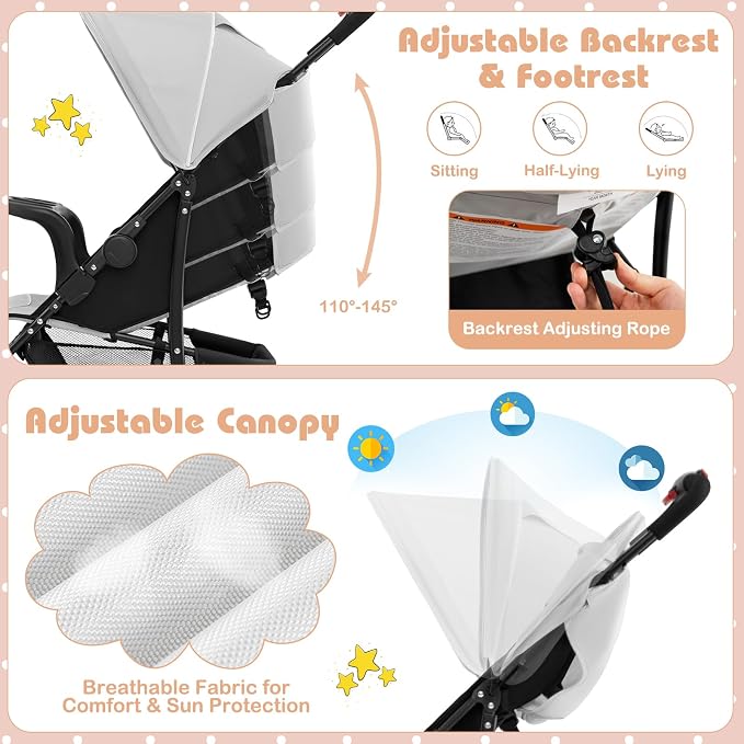 HONEY JOY Lightweight Stroller, Compact Travel Stroller - Image 6