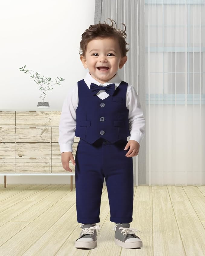 Baby Boy Clothes Suits Infant Gentleman Wedding Outfit Formal Dress Shirt Vest - Image 4