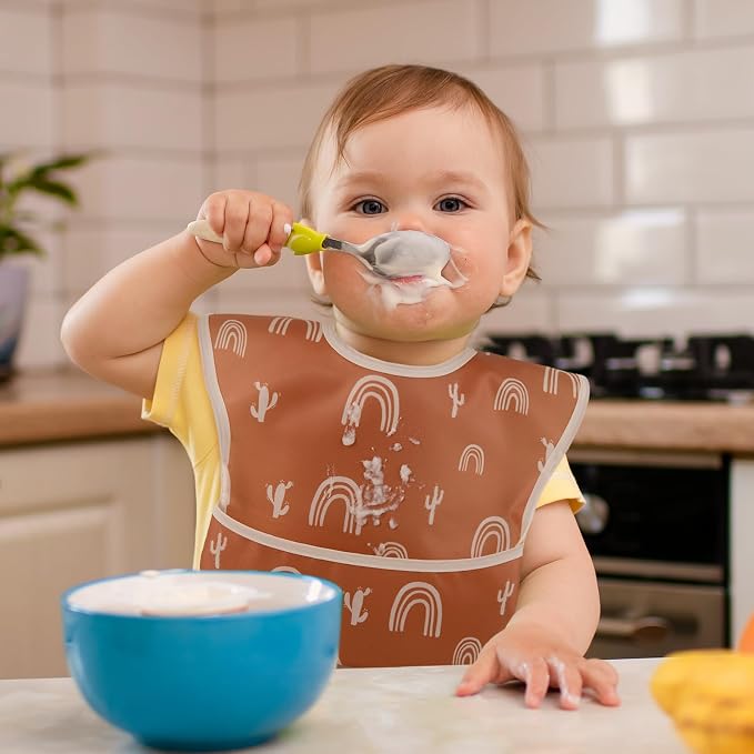Mess Proof Baby Bib 3 Pack, Waterproof Led Weaning Baby Feeding Bibs - Image 2