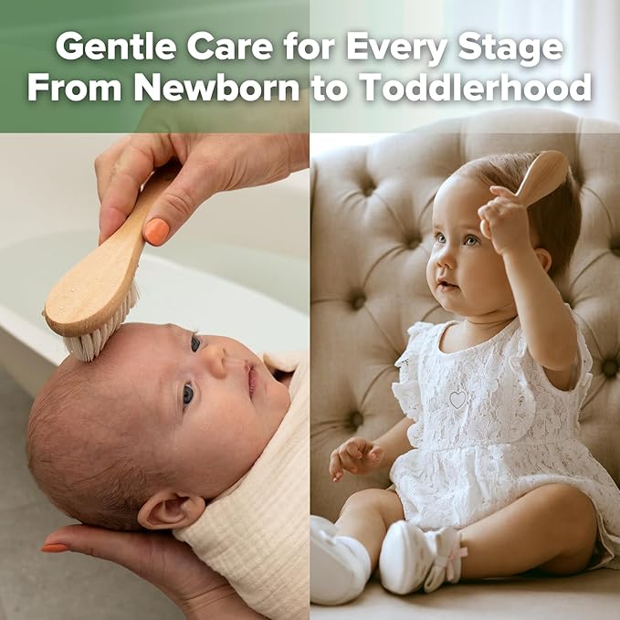 haakaa Wooden Baby Hair Brush for Newborns and Toddlers Baby Brush Natural Soft - Image 6