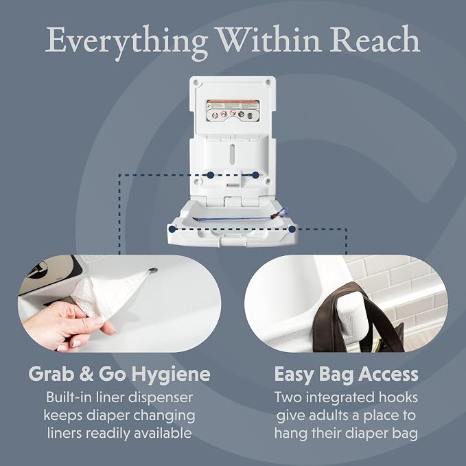 Foundations Classic Vertical Baby Diaper Changing Station, Wall Mount, Built in - Image 4