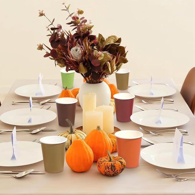 URATOT 60 Pieces 9 Ounce Disposable Paper Cups Autumn Color Party Cups - Image 5