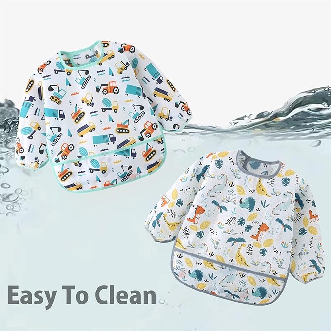 5 Pack Long Sleeve Bib, Baby Toddler Waterproof Sleeved Bib - Image 3