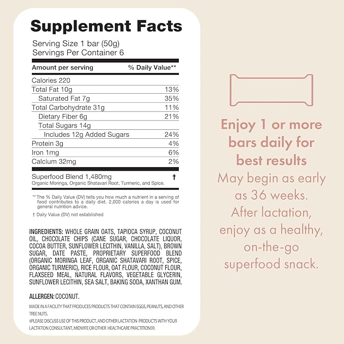 Boobie Bar Superfood Oatmeal Chocolate Chip Lactation Bar - Image 2