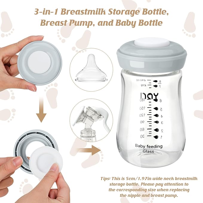 Glass Breastmilk Storage Bottles, 8oz Wide Neck Breast Milk Containers - Image 6