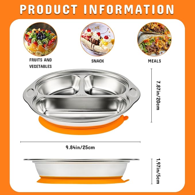 Stainless Steel Baby Suction Plates: Divided Plates - Image 4