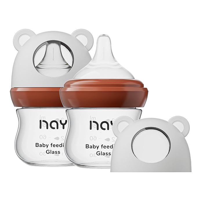 Natural Glass Baby Bottle for Breastfeeding Babies, 3oz Newborn Anti-Colic Baby by yanyoyo