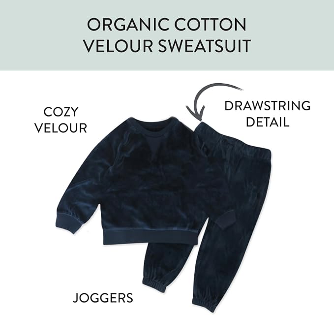 HonestBaby Baby 2-Piece Cozy Velour 100% Organic Cotton Sweatshirt and Jogger - Image 3