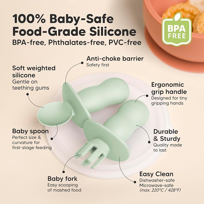 KeaBabies 4-Pack Silicone Baby Spoons and Forks Set - Image 2