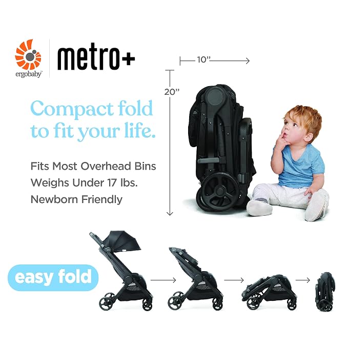 Ergobaby Metro+ Compact Baby Stroller, Lightweight Umbrella Stroller Folds Down - Image 4