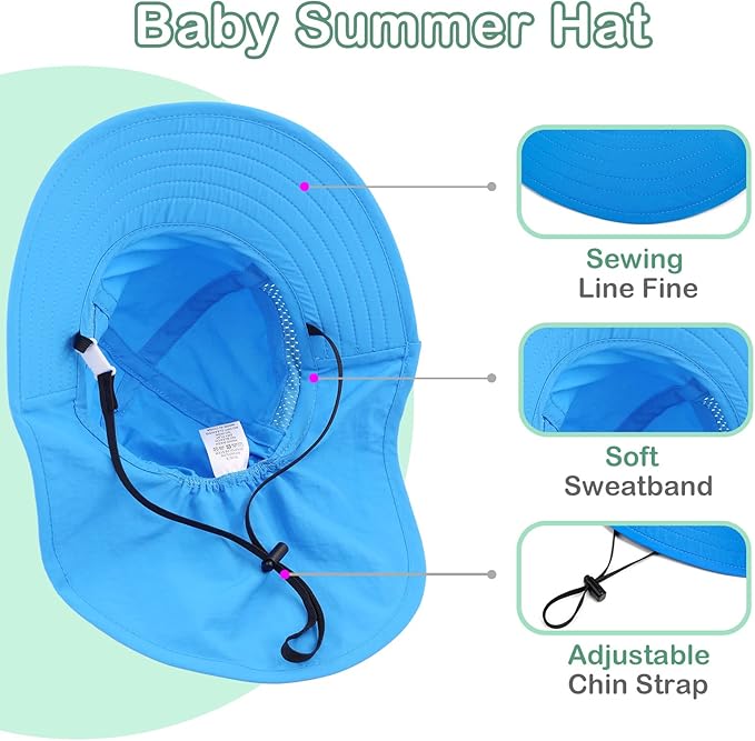 XIAOHAWANG Girls Sun Hat Baby Beach Hats Boys UPF 50+ Kids Summer Protection - Image 3
