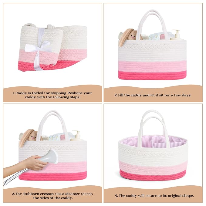 Baby Diaper Caddy Organizer, Extra Large Cotton Rope Nursery Diaper Basket - Image 9