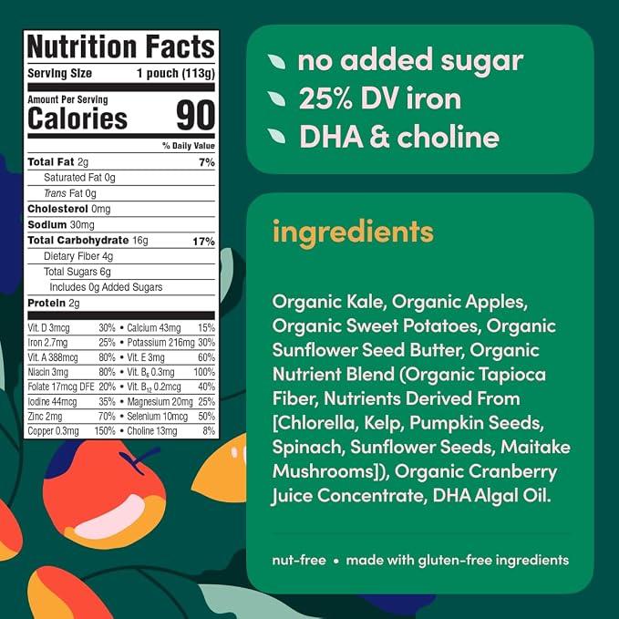 Cerebelly Organic Baby Food Pouches, Kale Sweet Potato Apple Purees, 16 - Image 2