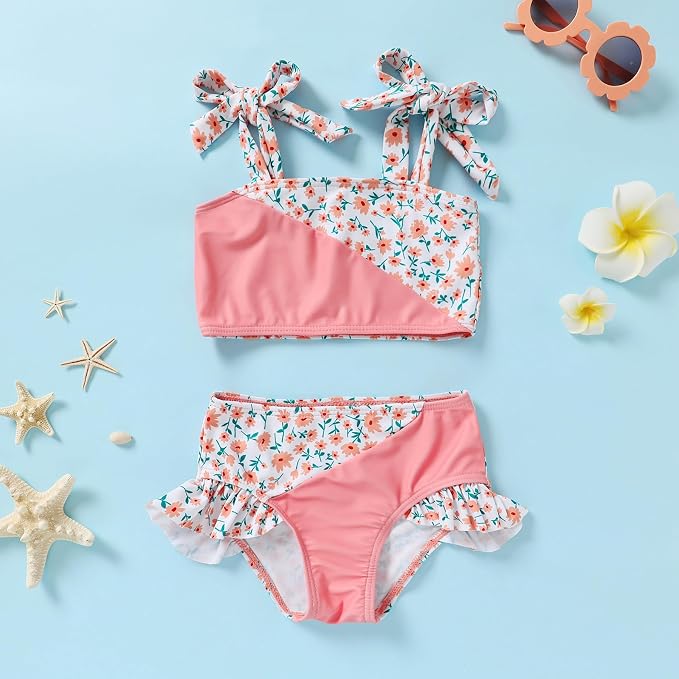 YOUNGER TREE Toddler Girls Two Pieces Swimsuit Color Block Stripe Swimwear - Image 2