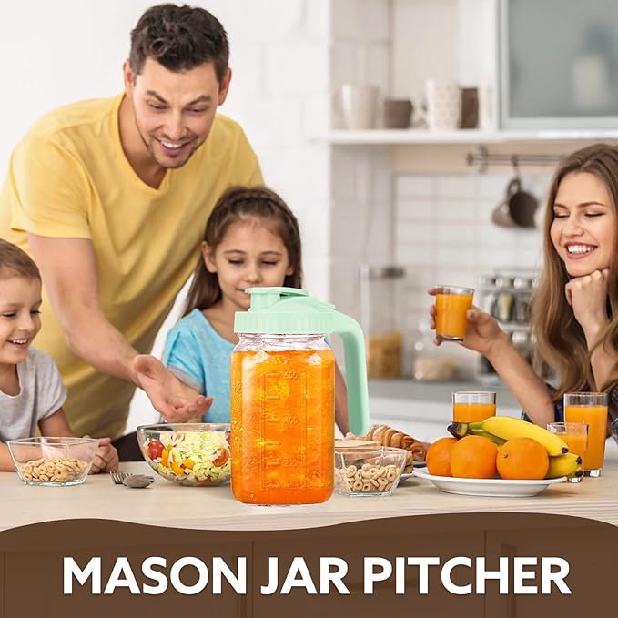 Glass Pitcher with Lid, 64 OZ Mason Jar Pitcher Double Leak Proof, 2 Quart - Image 5