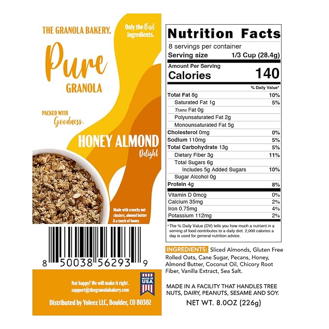 TGB Honey Almond Granola, Crunchy Almond Butter Clusters, Low Sugar, Gluten Free - Image 2