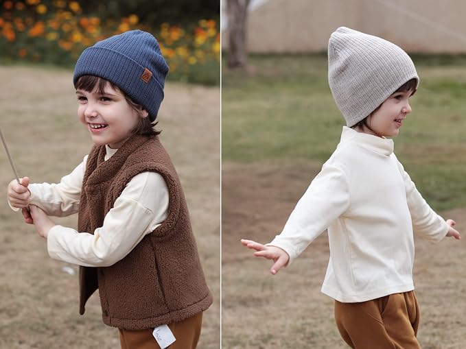 Moon Kitty 2PCS Baby Beanie Soft Toddler Beanie Warm Knitted Infant Winter Hats - Image 2