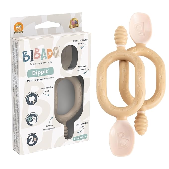 Bibado - Dippit Baby Spoon and Dipper, Fawn - Soft, Chewable Dipper & Deep by BIBaDO