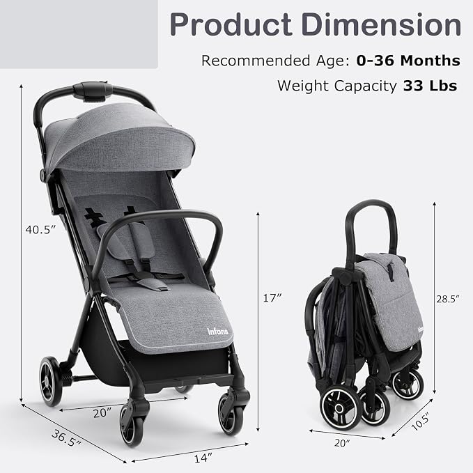 INFANS Ultra-Compact Fold Airplane Ready Travel Stroller, One-Hand Gravity Fold - Image 9