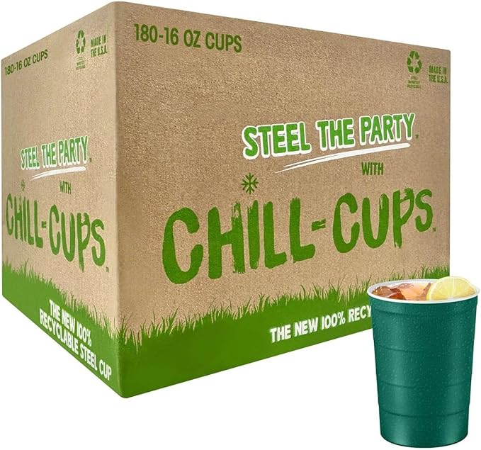 16 oz. Party Cups, Sturdy & Durable, Disposable and 100% Recyclable, Made in USA by SteelChillCups