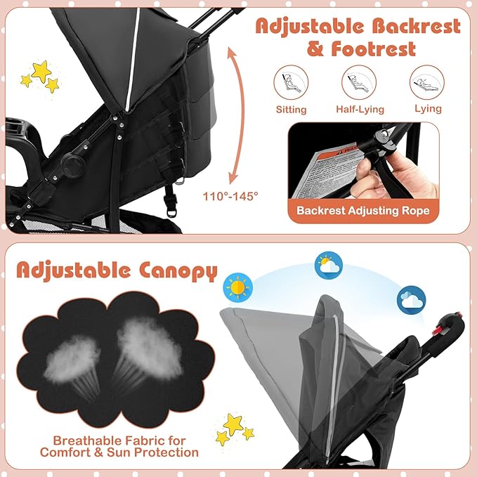 HONEY JOY Travel Stroller, Quick Fold Lightweight Baby Umbrella Stroller - Image 5