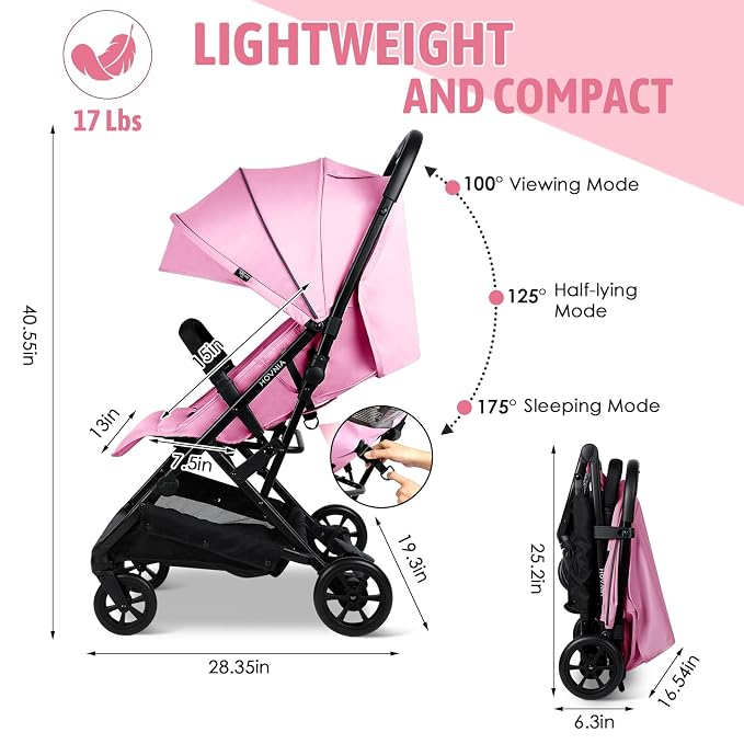 Lightweight Stroller, One-Hand Fold Compact Travel Stroller from Birth to 55 lbs - Image 5