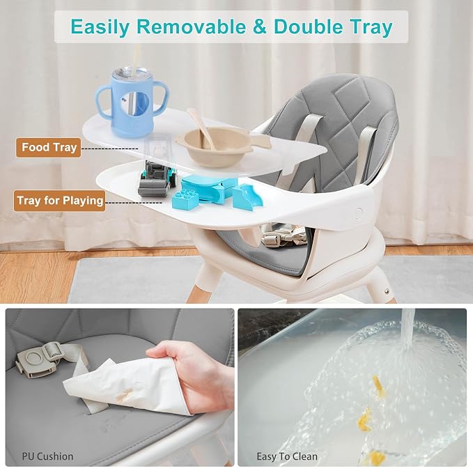 High Chair, 6 in 1 Wooden Convertible High Chairs - Image 4