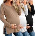 Riyiper 3 Pack Women's Maternity Long Sleeve T-Shirts Round Neck Side Split by Riyiper