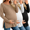 Riyiper 3 Pack Women's Maternity Long Sleeve T-Shirts Round Neck Side Split by Riyiper