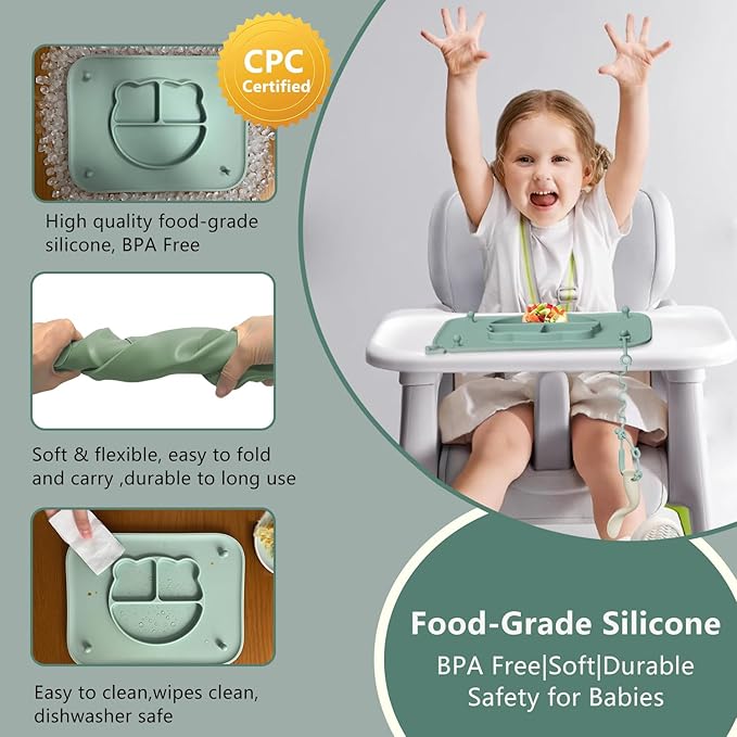 1 Pack Silicone Mat for Babies, Baby Placemat Built-in Suction Base and - Image 5