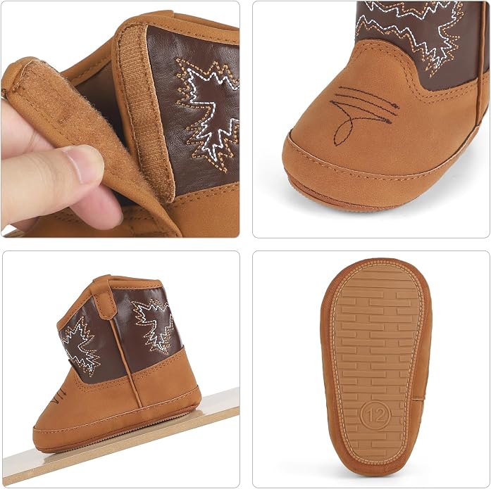 MK MATT KEELY Leather Western Boots Cowboy Bootie Soft Sole Non-Slip Crib Shoes - Image 3