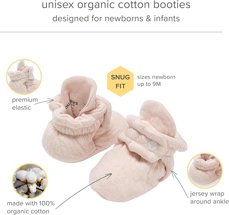 Burt's Bees Baby Unisex Booties Organic Cotton Newborn Essentials Shoes - Image 3