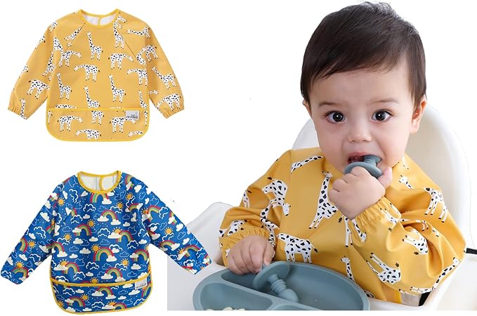 2 Pack Baby Bibs for Boy, Baby Bibs for Eating, Mess Proof Baby Bib, Full by YKVOSAR