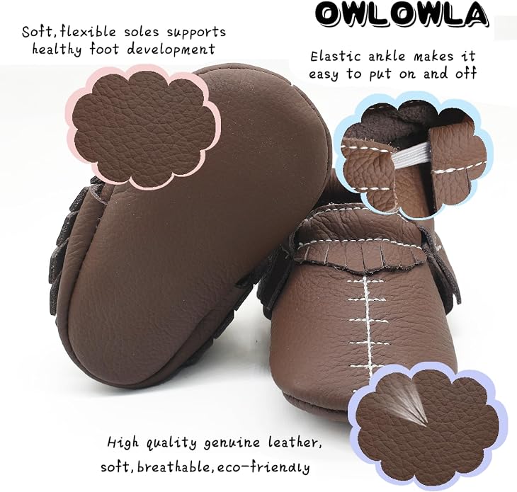 OWLOWLA Baby Moccasins Soft Sole Leather Baby Shoes Infant Toddler Pre-Walker - Image 2
