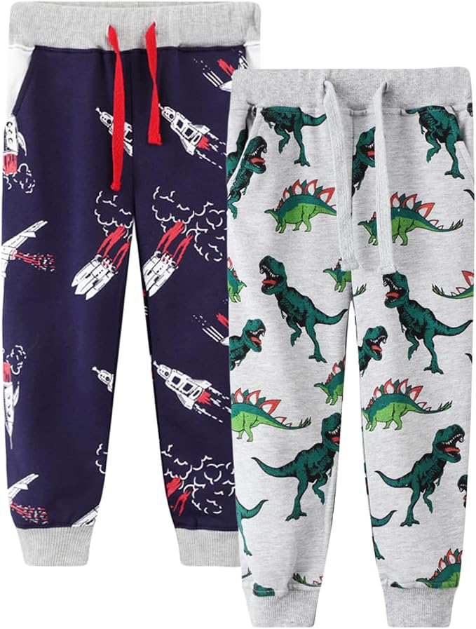 LOKTARC 2 Pack Boys Drawstring Sweatpants Cute Pattern Cotton Sport Jogger Pants by LOKTARC
