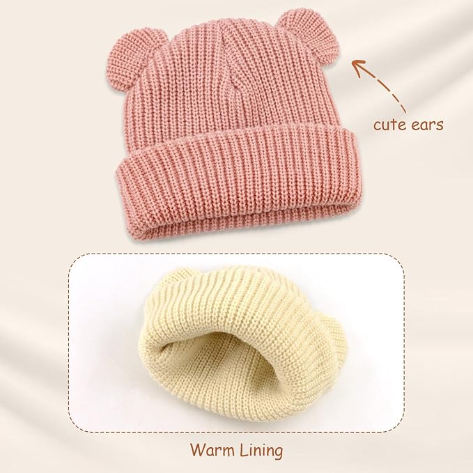 Toddler Boy Winter Hat Baby Knit Beanie Girl Warm Hats Kid Bear Ear Beanies - Image 4