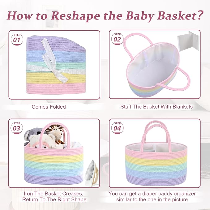 Baby Diaper Caddy Organizer, Cotton Rope Diaper Basket, Baby Basket - Image 8