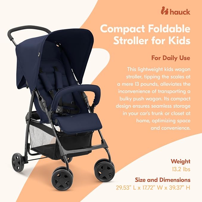 hauck Lightweight and Compact Travel Baby/Toddler Foldable Stroller, Dark Blue - Image 2