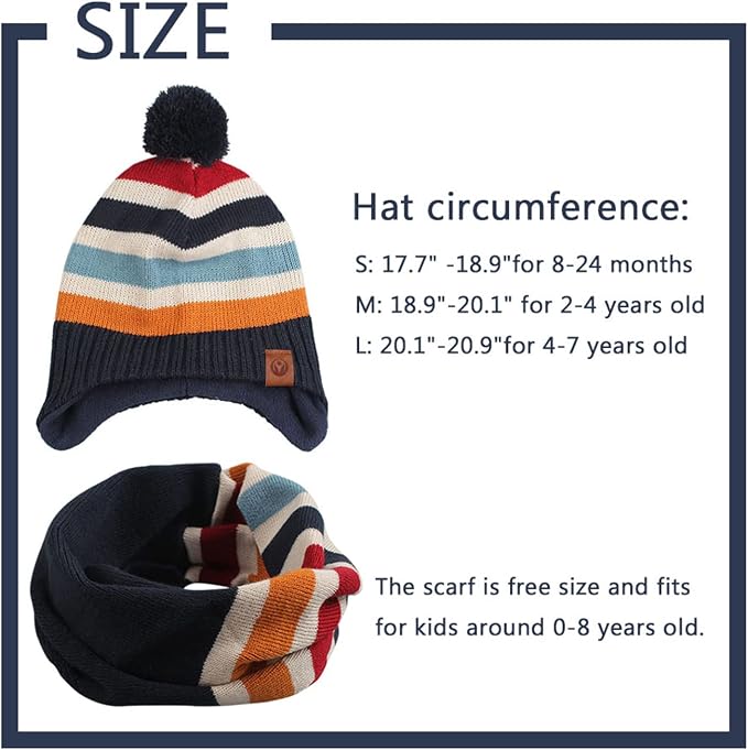 JANGANNSA Knitted Baby Hat Scarf Set Winter Warm Boys Girls Beanie Fleece - Image 7