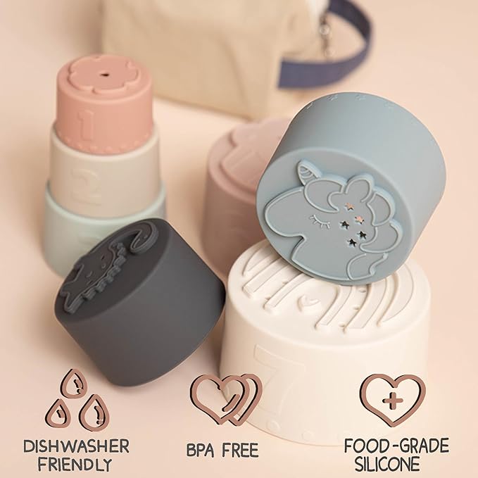 Moonkie Stacking Cups Toy, Fun Educational Baby Toys Silicone Soft Teething Toy - Image 2