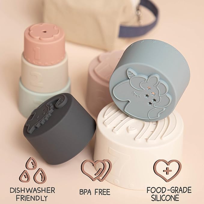 Moonkie Stacking Cups Toy, Fun Educational Baby Toys Silicone Soft Teething Toy - Image 2