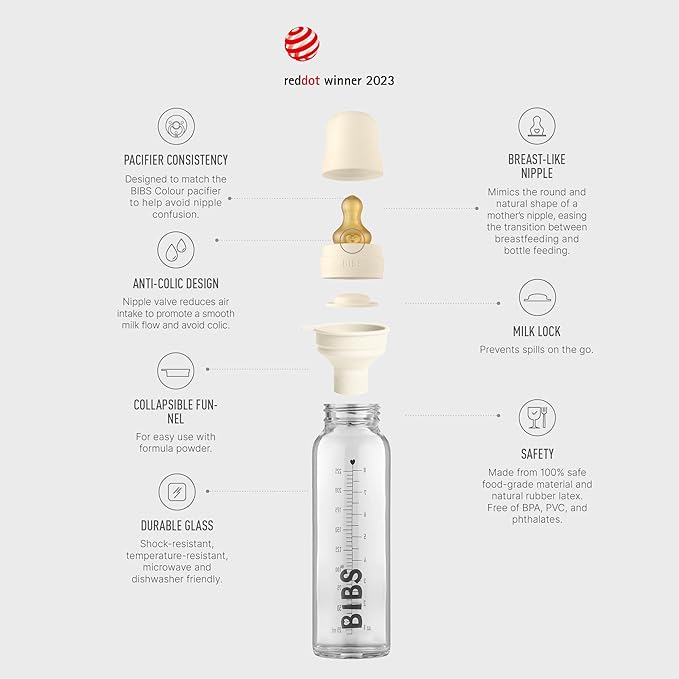 Bibs Baby Glass Bottle Starter Kit 4 Bottles, 3.7 oz & 7.6 oz | Anti-Colic - Image 3