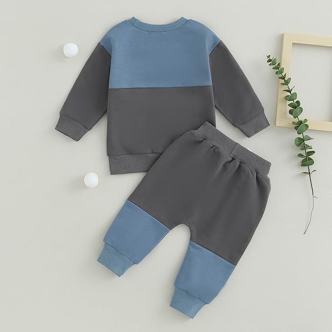 Toddler Baby Boy Fall Clothes Waffle Contrast Color Sweatshirt Pants Sets - Image 3
