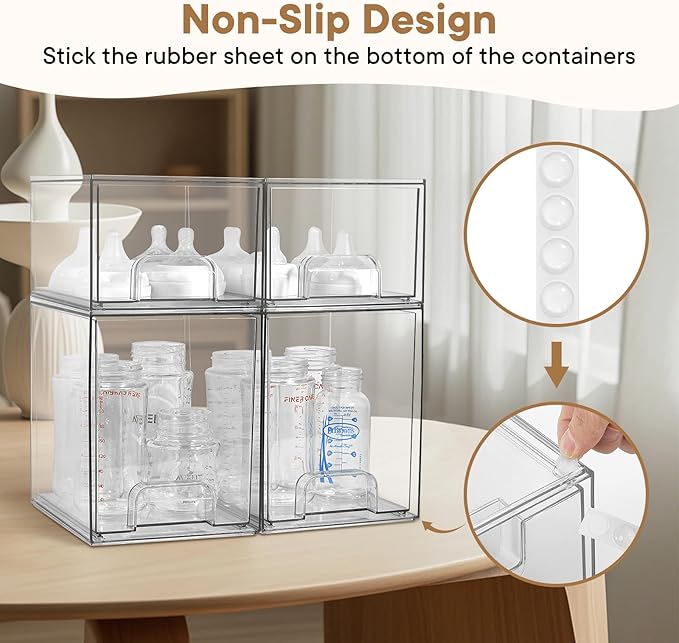 Baby Bottle Organizer, 4 Pack Clear Space-Saving Stackable Drawer - Image 3