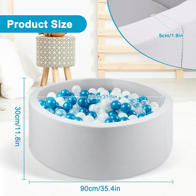 Foam Ball Pit for Toddlers, 35.4"x 11.8" Soft Round Ball Pit for Baby Children - Image 2