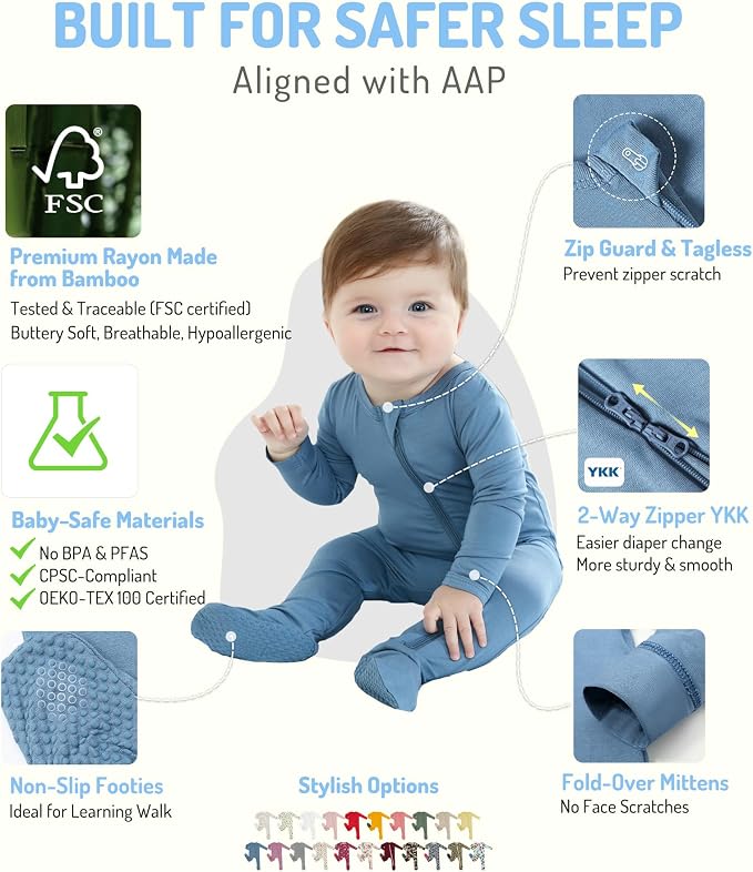 HAPIU Rayon from Bamboo Baby Footed Pajamas, 2 Way Zipper YKK, Footie - Image 2